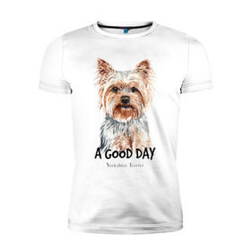 Мужская футболка премиум с принтом Йоркширский терьер в Санкт-Петербурге, 92% хлопок, 8% лайкра | приталенный силуэт, круглый вырез ворота, длина до линии бедра, короткий рукав | yorkshire terrier | йорк | йорки | йоркширский | йоркширский терьер | собака | собаки | терьер
