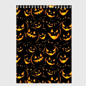 Скетчбук с принтом Хэллоуин в Санкт-Петербурге, 100% бумага
 | 48 листов, плотность листов — 100 г/м2, плотность картонной обложки — 250 г/м2. Листы скреплены сверху удобной пружинной спиралью | background | black | color | eyes | fangs | halloween | holiday | horror | orange | pumpkin | sinister | teeth | vegetable | yellow | глаза | желтый | зловещий | зубы | клыки | овощ | оранжевый | праздник | тыквы | ужас | фон | хэллоуин | цвет | черный