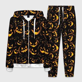 Мужской костюм 3D с принтом Хэллоуин в Санкт-Петербурге, 100% полиэстер | Манжеты и пояс оформлены тканевой резинкой, двухслойный капюшон со шнурком для регулировки, карманы спереди | Тематика изображения на принте: background | black | color | eyes | fangs | halloween | holiday | horror | orange | pumpkin | sinister | teeth | vegetable | yellow | глаза | желтый | зловещий | зубы | клыки | овощ | оранжевый | праздник | тыквы | ужас | фон | хэллоуин | цвет | черный