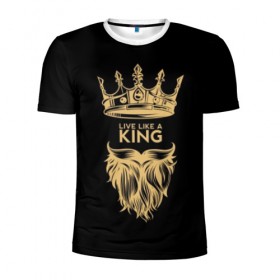 Мужская футболка 3D спортивная с принтом Живи, как король в Санкт-Петербурге, 100% полиэстер с улучшенными характеристиками | приталенный силуэт, круглая горловина, широкие плечи, сужается к линии бедра | beard | black | color | cool | crown | hipster | king | lady | like | live | mustache | power | royal | strength | super | trend | yellow | борода | власть | желтый | живи | как | королевская | король | корона | круто | особа | сила | супер | тренд | усы 