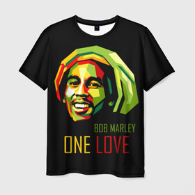 Мужская футболка 3D с принтом Боб Марли в Санкт-Петербурге, 100% полиэфир | прямой крой, круглый вырез горловины, длина до линии бедер | bob marley | one love | боб марли