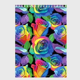 Скетчбук с принтом Разноцветные розы в Санкт-Петербурге, 100% бумага
 | 48 листов, плотность листов — 100 г/м2, плотность картонной обложки — 250 г/м2. Листы скреплены сверху удобной пружинной спиралью | Тематика изображения на принте: background | black | blue | bud | color | exotic | flora | flowers | green | leaves | nature | pink | plant | purple | red | rose | yellow | бутон | желтый | зеленый | красный | лепесток | листья | природа | разноцветный | растение | роза | розо