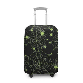 Чехол для чемодана 3D с принтом Зелёная паутина в Санкт-Петербурге, 86% полиэфир, 14% спандекс | двустороннее нанесение принта, прорези для ручек и колес | background | black | cobweb | color | gothic | green | halloween | holiday | insect | pattern | spider | weave | web | готика | зеленый | насекомое | паук | паутина | плести | праздник | сеть | узор | фон | хэллоуин | цвет | черный