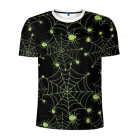 Мужская футболка 3D спортивная с принтом Зелёная паутина в Санкт-Петербурге, 100% полиэстер с улучшенными характеристиками | приталенный силуэт, круглая горловина, широкие плечи, сужается к линии бедра | Тематика изображения на принте: background | black | cobweb | color | gothic | green | halloween | holiday | insect | pattern | spider | weave | web | готика | зеленый | насекомое | паук | паутина | плести | праздник | сеть | узор | фон | хэллоуин | цвет | черный