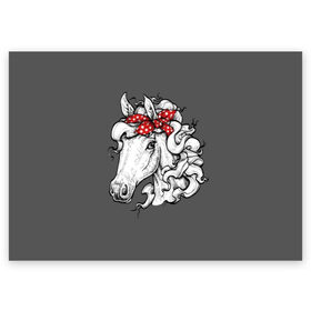 Поздравительная открытка с принтом Белая лошадь в Санкт-Петербурге, 100% бумага | плотность бумаги 280 г/м2, матовая, на обратной стороне линовка и место для марки
 | animal | background | bandana | black | color | cool | fauna | gray | head | headdre | hipster | horse | image | look | mane | red | white | world | бандана | белый | взгляд | голова | головной | грива | животное | животный | имидж | конь | красный | лоша