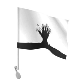 Флаг для автомобиля с принтом Дерево в Санкт-Петербурге, 100% полиэстер | Размер: 30*21 см | bird | branches | ground | hand | leafs | tree | ветки | дерево | земля | листья | птица | рука
