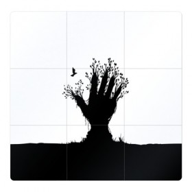 Магнитный плакат 3Х3 с принтом Дерево в Санкт-Петербурге, Полимерный материал с магнитным слоем | 9 деталей размером 9*9 см | bird | branches | ground | hand | leafs | tree | ветки | дерево | земля | листья | птица | рука