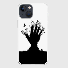 Чехол для iPhone 13 mini с принтом Дерево в Санкт-Петербурге,  |  | bird | branches | ground | hand | leafs | tree | ветки | дерево | земля | листья | птица | рука