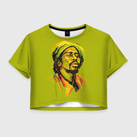 Женская футболка Cropp-top с принтом RastaArt 3 в Санкт-Петербурге, 100% полиэстер | круглая горловина, длина футболки до линии талии, рукава с отворотами | art | bob marley | cannabis | rasta | rastaman | reggae | reggy | weed | боб марли | раста | растаман | регги | рэгги