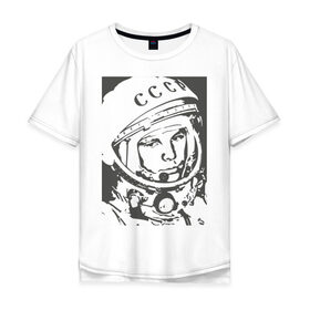 Мужская футболка хлопок Oversize с принтом Гагарин в Санкт-Петербурге, 100% хлопок | свободный крой, круглый ворот, “спинка” длиннее передней части | гагарин | знаменитость | коммунизм | космонавт | космос | новая | новинка | первый | первый космонавт | ссср | топ | хит