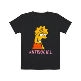 Детская футболка хлопок с принтом Лиза Симпсон Antisocial в Санкт-Петербурге, 100% хлопок | круглый вырез горловины, полуприлегающий силуэт, длина до линии бедер | antisocial | антисоциальный | лиза | лиза симпсон | симпсон