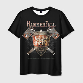 Мужская футболка 3D с принтом HammerFall в Санкт-Петербурге, 100% полиэфир | прямой крой, круглый вырез горловины, длина до линии бедер | hammerfall | heavy metal | metal | группа | метал | музыка | пауэр метал | рок | хэви метал