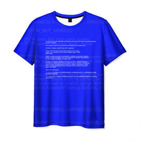 Мужская футболка 3D с принтом СИНИЙ ЭКРАН СМЕРТИ в Санкт-Петербурге, 100% полиэфир | прямой крой, круглый вырез горловины, длина до линии бедер | Тематика изображения на принте: anonymus | blue death screen | cod | hack | hacker | it | program | texture | айти | аноним | анонимус | взлом | код | кодинг | программа | программист | текстура | хак | хакер
