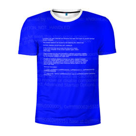 Мужская футболка 3D спортивная с принтом СИНИЙ ЭКРАН СМЕРТИ в Санкт-Петербурге, 100% полиэстер с улучшенными характеристиками | приталенный силуэт, круглая горловина, широкие плечи, сужается к линии бедра | Тематика изображения на принте: anonymus | blue death screen | cod | hack | hacker | it | program | texture | айти | аноним | анонимус | взлом | код | кодинг | программа | программист | текстура | хак | хакер