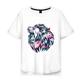 Мужская футболка хлопок Oversize с принтом Цветочный лев в Санкт-Петербурге, 100% хлопок | свободный крой, круглый ворот, “спинка” длиннее передней части | животные | кошка | лев | растения | цветы