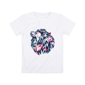 Детская футболка хлопок с принтом Цветочный лев в Санкт-Петербурге, 100% хлопок | круглый вырез горловины, полуприлегающий силуэт, длина до линии бедер | Тематика изображения на принте: животные | кошка | лев | растения | цветы