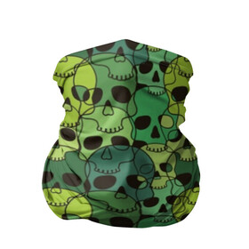 Бандана-труба 3D с принтом Зеленые черепа в Санкт-Петербурге, 100% полиэстер, ткань с особыми свойствами — Activecool | плотность 150‒180 г/м2; хорошо тянется, но сохраняет форму | anger | black | death | drawing | green | horror | illustration | lime | look | marsh | scary | skull | terrible | болотный | взгляд | зеленый | злость | иллюстрация | рисунок | салатовый | страшный | ужас | ужасный | черепа | черный
