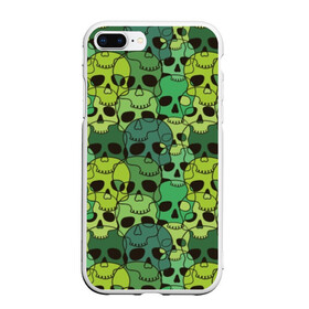 Чехол для iPhone 7Plus/8 Plus матовый с принтом Зеленые черепа в Санкт-Петербурге, Силикон | Область печати: задняя сторона чехла, без боковых панелей | anger | black | death | drawing | green | horror | illustration | lime | look | marsh | scary | skull | terrible | болотный | взгляд | зеленый | злость | иллюстрация | рисунок | салатовый | страшный | ужас | ужасный | черепа | черный