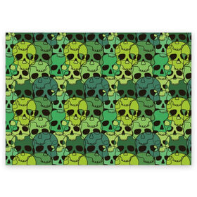 Поздравительная открытка с принтом Зеленые черепа в Санкт-Петербурге, 100% бумага | плотность бумаги 280 г/м2, матовая, на обратной стороне линовка и место для марки
 | anger | black | death | drawing | green | horror | illustration | lime | look | marsh | scary | skull | terrible | болотный | взгляд | зеленый | злость | иллюстрация | рисунок | салатовый | страшный | ужас | ужасный | черепа | черный