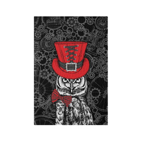 Обложка для паспорта матовая кожа с принтом Сова в цилиндре в Санкт-Петербурге, натуральная матовая кожа | размер 19,3 х 13,7 см; прозрачные пластиковые крепления | bird | black | bow | fe | gentleman | gray | hat | look | owl | predator | red | retro | steampunk | style | white | wild | бант | белый | взгляд | галстук бабочка | джентльмен | дикий | клюв | красный | мудрость | перья | полосатый | птица | ретро | серы
