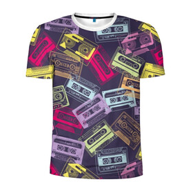 Мужская футболка 3D спортивная с принтом Разноцветные кассеты в Санкт-Петербурге, 100% полиэстер с улучшенными характеристиками | приталенный силуэт, круглая горловина, широкие плечи, сужается к линии бедра | audio | drawing | green | mauve | multicolored | music | purple | retro | turquoise | vintage | yellow | аудио | бирюза | винтаж | желтый | зеленый | кассета | лиловый | музыка | разноцветные | ретро | рисунок | фиолетовый