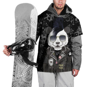 Накидка на куртку 3D с принтом Панда в косухе в Санкт-Петербурге, 100% полиэстер |  | anarchy | bear | color | cool | icon | jacket | mohawk | music | panda | piercing | punk | purple | rock | skull | white | аксессуар | анархия | белый | значок | ирокез | круто | куртка | медведь | музыка | одежда | очки | панда | панк |