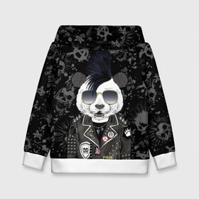 Детская толстовка 3D с принтом Панда в косухе в Санкт-Петербурге, 100% полиэстер | двухслойный капюшон со шнурком для регулировки, мягкие манжеты на рукавах и по низу толстовки, спереди карман-кенгуру с мягким внутренним слоем | anarchy | bear | color | cool | icon | jacket | mohawk | music | panda | piercing | punk | purple | rock | skull | white | аксессуар | анархия | белый | значок | ирокез | круто | куртка | медведь | музыка | одежда | очки | панда | панк |