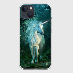 Чехол для iPhone 13 с принтом Единорог в Санкт-Петербурге,  |  | animal | beautiful | blue | fantasy | green | hooves | horn | horse | magi | mushrooms | nature | night | unicorn | white | белый | волшебство | грибы | грива | единорог | животное | зеленый | иллюстрация | копыта | лес | лошадь | мифология | но