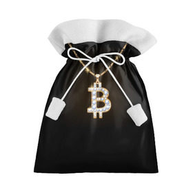 Подарочный 3D мешок с принтом Бриллиантовый биткоин в Санкт-Петербурге, 100% полиэстер | Размер: 29*39 см | Тематика изображения на принте: bitcoin | black | chain | color | diamond | emblem | gold | golden | hip hop | logo | luxury | money | style | symbol | алмаз | блеск | блестящий | бриллиант | валюта | деньги | знак | золото | золотой | криптовалюта | кулон | логотип | люкс | роскошь | с
