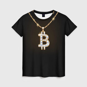 Женская футболка 3D с принтом Бриллиантовый биткоин в Санкт-Петербурге, 100% полиэфир ( синтетическое хлопкоподобное полотно) | прямой крой, круглый вырез горловины, длина до линии бедер | bitcoin | black | chain | color | diamond | emblem | gold | golden | hip hop | logo | luxury | money | style | symbol | алмаз | блеск | блестящий | бриллиант | валюта | деньги | знак | золото | золотой | криптовалюта | кулон | логотип | люкс | роскошь | с