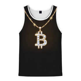 Мужская майка 3D с принтом Бриллиантовый биткоин в Санкт-Петербурге, 100% полиэстер | круглая горловина, приталенный силуэт, длина до линии бедра. Пройма и горловина окантованы тонкой бейкой | Тематика изображения на принте: bitcoin | black | chain | color | diamond | emblem | gold | golden | hip hop | logo | luxury | money | style | symbol | алмаз | блеск | блестящий | бриллиант | валюта | деньги | знак | золото | золотой | криптовалюта | кулон | логотип | люкс | роскошь | с