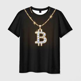 Мужская футболка 3D с принтом Бриллиантовый биткоин в Санкт-Петербурге, 100% полиэфир | прямой крой, круглый вырез горловины, длина до линии бедер | bitcoin | black | chain | color | diamond | emblem | gold | golden | hip hop | logo | luxury | money | style | symbol | алмаз | блеск | блестящий | бриллиант | валюта | деньги | знак | золото | золотой | криптовалюта | кулон | логотип | люкс | роскошь | с