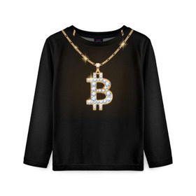 Детский лонгслив 3D с принтом Бриллиантовый биткоин в Санкт-Петербурге, 100% полиэстер | длинные рукава, круглый вырез горловины, полуприлегающий силуэт
 | bitcoin | black | chain | color | diamond | emblem | gold | golden | hip hop | logo | luxury | money | style | symbol | алмаз | блеск | блестящий | бриллиант | валюта | деньги | знак | золото | золотой | криптовалюта | кулон | логотип | люкс | роскошь | с