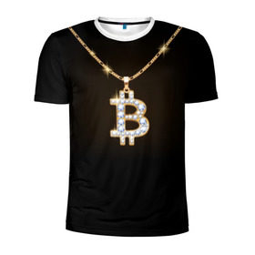 Мужская футболка 3D спортивная с принтом Бриллиантовый биткоин в Санкт-Петербурге, 100% полиэстер с улучшенными характеристиками | приталенный силуэт, круглая горловина, широкие плечи, сужается к линии бедра | bitcoin | black | chain | color | diamond | emblem | gold | golden | hip hop | logo | luxury | money | style | symbol | алмаз | блеск | блестящий | бриллиант | валюта | деньги | знак | золото | золотой | криптовалюта | кулон | логотип | люкс | роскошь | с