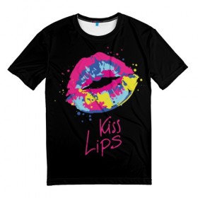 Мужская футболка 3D с принтом Kiss Lips в Санкт-Петербурге, 100% полиэфир | прямой крой, круглый вырез горловины, длина до линии бедер | 