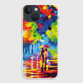 Чехол для iPhone 13 mini с принтом Осенний бульвар в Санкт-Петербурге,  |  | art | blue | couple | green | lovers | orange | street | tree | umbrella | yellow | влюбленные | дерево | дождь | желтый | зеленый | зонт | искусство | картина | краски | красный | листья | масло | о | оранжевый | осенний | отражение