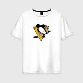 Женская футболка хлопок Oversize с принтом Evgeni Malkin Black в Санкт-Петербурге, 100% хлопок | свободный крой, круглый ворот, спущенный рукав, длина до линии бедер
 | malkin | nhl | евгений малкин | малкин | нхл | пингвинз | питтсбург | питтсбург пингвинз | хоккей