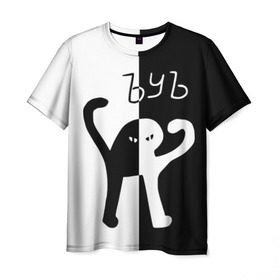 Мужская футболка 3D с принтом ЪУЪ (Black-White). в Санкт-Петербурге, 100% полиэфир | прямой крой, круглый вырез горловины, длина до линии бедер | cat | mem | memes | интернет приколы | кот | мем | мем кот | ъуъ | ъуъ съука