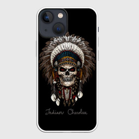 Чехол для iPhone 13 mini с принтом Череп с роучем в Санкт-Петербурге,  |  | cherokee | culture | ethnic | feathers | indian | national | navajo | roach | skeleton | skull | traditional | индеец | культура | навахо | национальный | перья | роуч | скелет | традиционный | череп | чероки | этнический