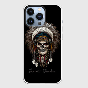 Чехол для iPhone 13 Pro с принтом Череп с роучем в Санкт-Петербурге,  |  | cherokee | culture | ethnic | feathers | indian | national | navajo | roach | skeleton | skull | traditional | индеец | культура | навахо | национальный | перья | роуч | скелет | традиционный | череп | чероки | этнический