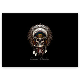 Поздравительная открытка с принтом Череп с роучем в Санкт-Петербурге, 100% бумага | плотность бумаги 280 г/м2, матовая, на обратной стороне линовка и место для марки
 | cherokee | culture | ethnic | feathers | indian | national | navajo | roach | skeleton | skull | traditional | индеец | культура | навахо | национальный | перья | роуч | скелет | традиционный | череп | чероки | этнический