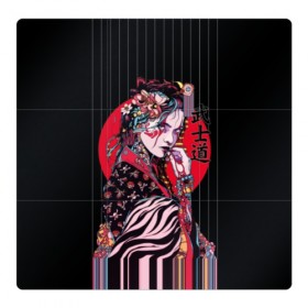 Магнитный плакат 3Х3 с принтом Гейша в Санкт-Петербурге, Полимерный материал с магнитным слоем | 9 деталей размером 9*9 см | beauty | black | bright | character | cool | decorations | flowers | geisha | girl | hairstyle | japan | kimon | lines | red | stripes | woman | young | девушка | женщина | иероглиф | кимоно | красный | красотка | круто | линии | молодая | полосы 