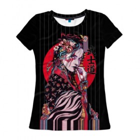 Женская футболка 3D с принтом Гейша в Санкт-Петербурге, 100% полиэфир ( синтетическое хлопкоподобное полотно) | прямой крой, круглый вырез горловины, длина до линии бедер | beauty | black | bright | character | cool | decorations | flowers | geisha | girl | hairstyle | japan | kimon | lines | red | stripes | woman | young | девушка | женщина | иероглиф | кимоно | красный | красотка | круто | линии | молодая | полосы 