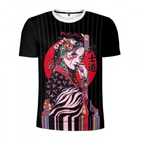 Мужская футболка 3D спортивная с принтом Гейша в Санкт-Петербурге, 100% полиэстер с улучшенными характеристиками | приталенный силуэт, круглая горловина, широкие плечи, сужается к линии бедра | beauty | black | bright | character | cool | decorations | flowers | geisha | girl | hairstyle | japan | kimon | lines | red | stripes | woman | young | девушка | женщина | иероглиф | кимоно | красный | красотка | круто | линии | молодая | полосы 