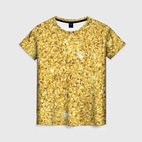 Женская футболка 3D с принтом Золотые блестки в Санкт-Петербурге, 100% полиэфир ( синтетическое хлопкоподобное полотно) | прямой крой, круглый вырез горловины, длина до линии бедер | bright | cool | glitter | gold | gold glitter | luxury | shine | sparkle | yellow | глиттер | желтый | золото | золотые блёстки | прикольно | роскошь | сверкать | сияние | ярко