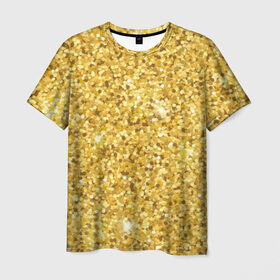 Мужская футболка 3D с принтом Золотые блестки в Санкт-Петербурге, 100% полиэфир | прямой крой, круглый вырез горловины, длина до линии бедер | bright | cool | glitter | gold | gold glitter | luxury | shine | sparkle | yellow | глиттер | желтый | золото | золотые блёстки | прикольно | роскошь | сверкать | сияние | ярко