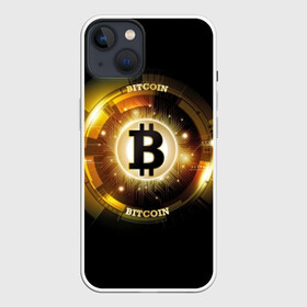 Чехол для iPhone 13 с принтом Золотой биткоин в Санкт-Петербурге,  |  | bitcoin | black | business | coin | digital | electronic | emblem | future | golden | money | power | symbol | technology | web | yellow | бизнес | биткоин | будущее | валюта | веб | власть | деньги | желтый | жетон | золотой | криптовалюта | монета | сим