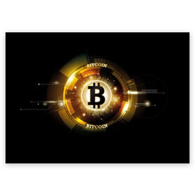 Поздравительная открытка с принтом Золотой биткоин в Санкт-Петербурге, 100% бумага | плотность бумаги 280 г/м2, матовая, на обратной стороне линовка и место для марки
 | bitcoin | black | business | coin | digital | electronic | emblem | future | golden | money | power | symbol | technology | web | yellow | бизнес | биткоин | будущее | валюта | веб | власть | деньги | желтый | жетон | золотой | криптовалюта | монета | сим