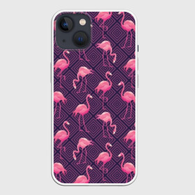 Чехол для iPhone 13 с принтом Фламинго в Санкт-Петербурге,  |  | abstraction | beak | bird | fauna | feathers | flamingo | flora | geometry | happiness | nature | pink | purple | tropical | tropics | абстракция | геометрия | клюв | перья | природа | птица | розовый | счастье | тропики | тропический | фауна | фиолетовый