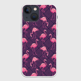 Чехол для iPhone 13 mini с принтом Фламинго в Санкт-Петербурге,  |  | abstraction | beak | bird | fauna | feathers | flamingo | flora | geometry | happiness | nature | pink | purple | tropical | tropics | абстракция | геометрия | клюв | перья | природа | птица | розовый | счастье | тропики | тропический | фауна | фиолетовый